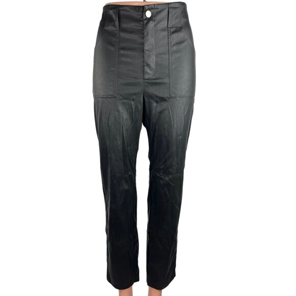 Revolve x Superdown Black High Rise Faux Leather Coated Straight Leg Pants Sz M - Picture 1 of 5